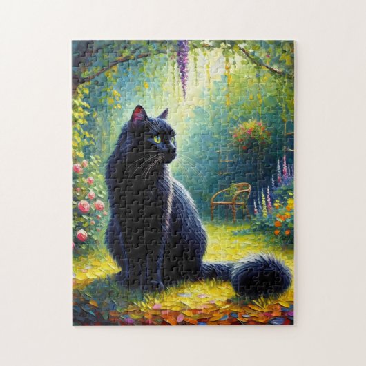 かわいい黒猫の庭の油絵|過去記事 ジグソーパズル (縦)