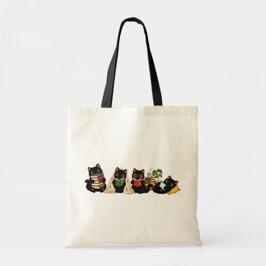 かわいい黒猫の本の読み手イラスト トートバッグ (正面)