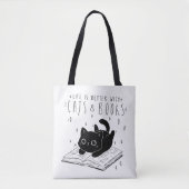 かわいい黒猫の本好きトートバッグ トートバッグ (正面)