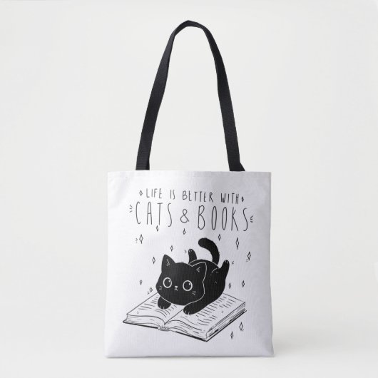 かわいい黒猫の本好きトートバッグ トートバッグ (正面)