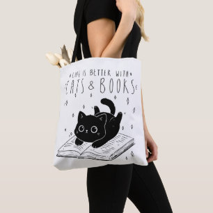 かわいい黒猫の本好きトートバッグ トートバッグ