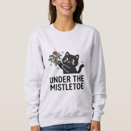 かわいい黒猫の植物ホリデー カートゥーン クリスマス スウェットシャツ