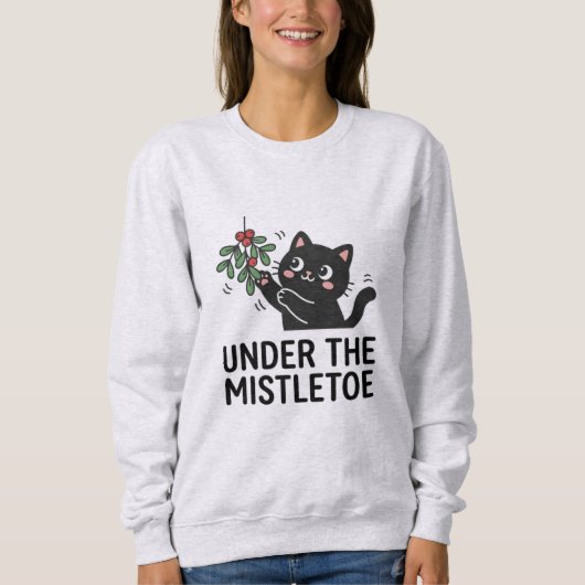 かわいい黒猫の植物ホリデー カートゥーン クリスマス スウェットシャツ (正面)