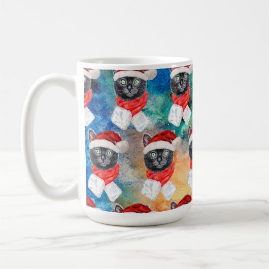 かわいい黒猫の楽しいクリスマス コーヒーマグカップ (左)