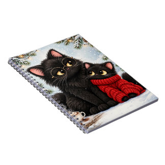 かわいい黒猫の母と子猫の冬のスパイラルノート ノートブック
