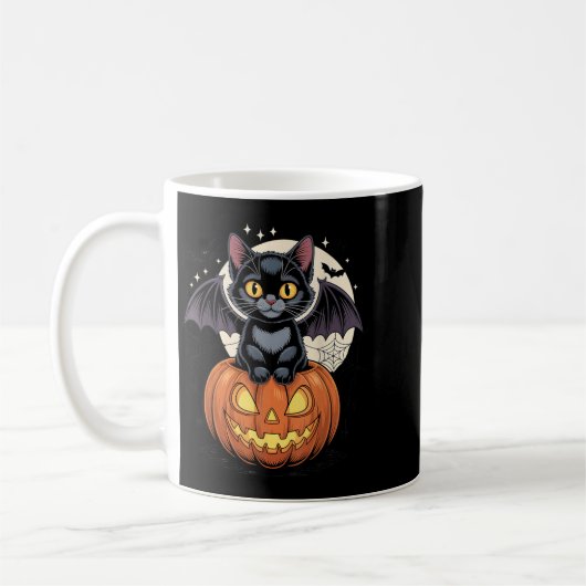 かわいい黒猫の羽根のあるジャック・オ・ランタン コーヒーマグカップ (左)