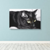 かわいい黒猫の肖像画 キャンバスプリント (インサイチュ (ウッドフロア))