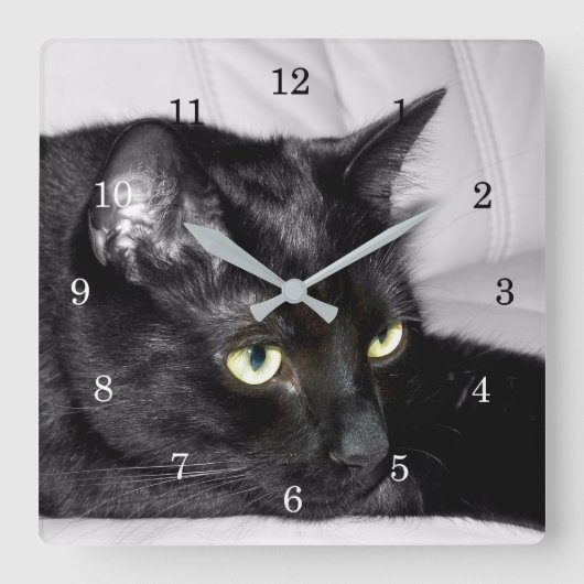 かわいい黒猫の肖像画 スクエア壁時計 (正面)