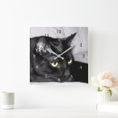 かわいい黒猫の肖像画 スクエア壁時計 (ホーム)