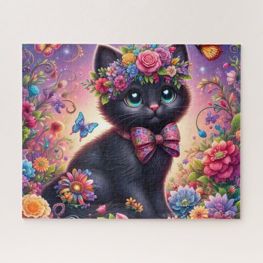 かわいい黒猫の花園 ジグソーパズル (横)