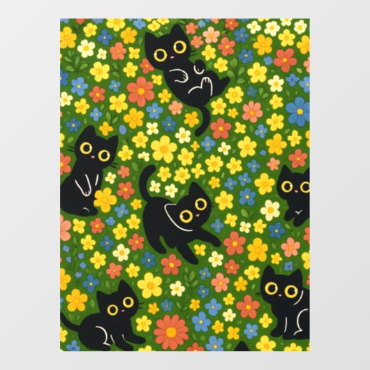 かわいい黒猫の花畑柄 ウィンドウサイン (シート)