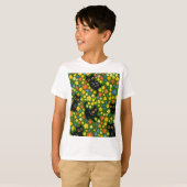 かわいい黒猫の花畑柄 Tシャツ (正面フル)