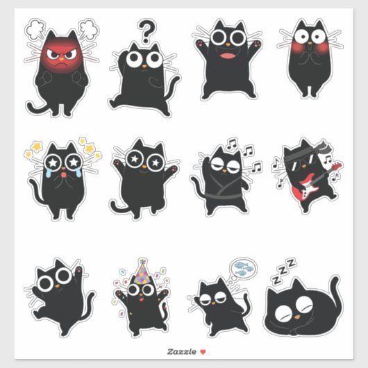 かわいい黒猫の表情ステッカーセット シール (シート)