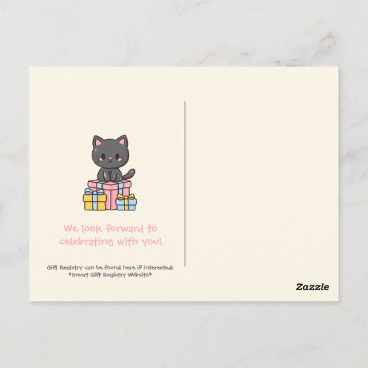 かわいい黒猫の誕生日パーティー ポストカード (裏面)