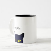 かわいい黒猫の顔と書道 ツートーンマグカップ (正面左)