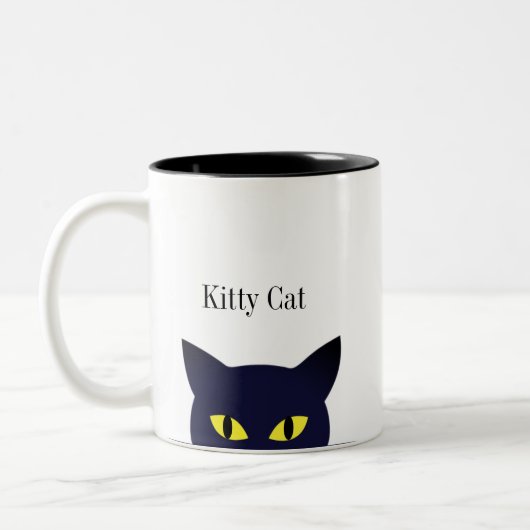 かわいい黒猫の顔と書道 ツートーンマグカップ (左)