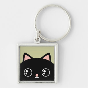 かわいい黒猫の顔のかわいいのスタイルKeychain キーホルダー