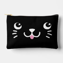 かわいい黒猫の顔 アクセサリーポーチ