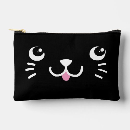 かわいい黒猫の顔 アクセサリーポーチ (正面)