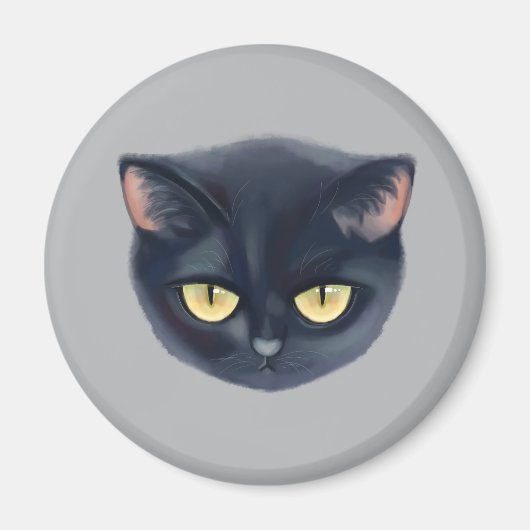 かわいい黒猫の顔 マグネット (正面)