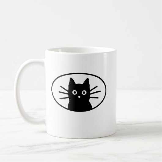 かわいい黒猫の顔 ミニマリスト | かわいい猫 コーヒーマグカップ (左)