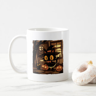 かわいい黒猫の魔女とかぼちゃのバケツ コーヒーマグカップ