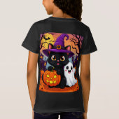 かわいい黒猫の魔女と幽霊のハロウィン🎃 Tシャツ (裏面)