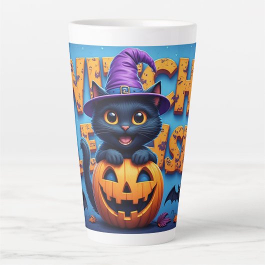 かわいい黒猫の魔女のかぼちゃのハロウィン 🐈⬛ カフェラテマグ (正面)