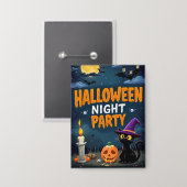 かわいい黒猫の魔女のハロウィンナイトパーティー 缶バッジ (正面/裏面)