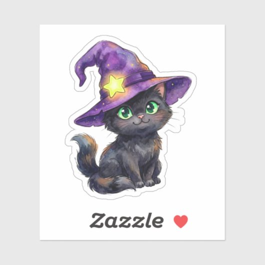 かわいい黒猫の魔女の帽子ハロウィンステッカー シール (シート)