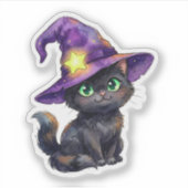 かわいい黒猫の魔女の帽子ハロウィンステッカー シール (正面)