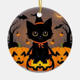 🧙♀️🐱 かわいい黒猫の魔女ハロウィンマジック ✨ セラミックオーナメント