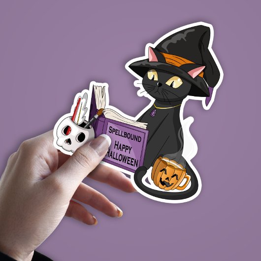 かわいい黒猫の魔女読の魔導書ハロウィン シール