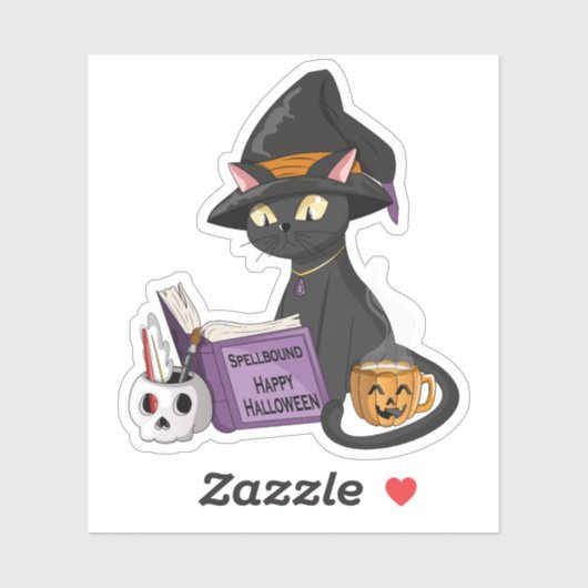 かわいい黒猫の魔女読の魔導書ハロウィン シール (シート)