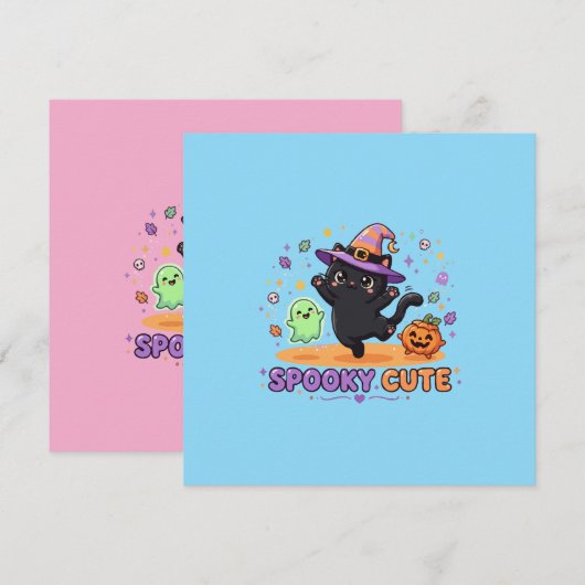 かわいい黒猫の魔女 ハロウィン カード (正面/裏面)