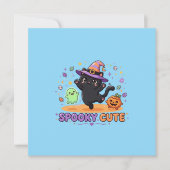 かわいい黒猫の魔女 ハロウィン カード (正面)