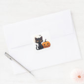 かわいい黒猫の魔法のハロウィンテーマ 🎃 スクエアシール (封筒)