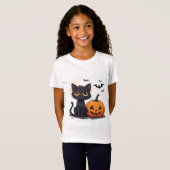 かわいい黒猫の魔法のハロウィンテーマ 🎃 Tシャツ (正面フル)