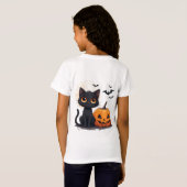 かわいい黒猫の魔法のハロウィンテーマ 🎃 Tシャツ (裏面フル)