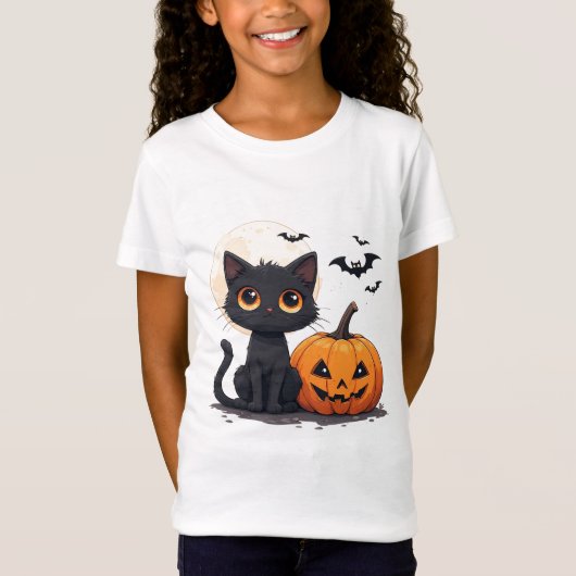 かわいい黒猫の魔法のハロウィンテーマ 🎃 Tシャツ (正面)