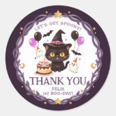 かわいい黒猫の魔法使い 1歳の誕生日 ラウンドシール (正面)
