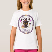 かわいい黒猫の魔法使い 1歳の誕生日 Tシャツ (正面)
