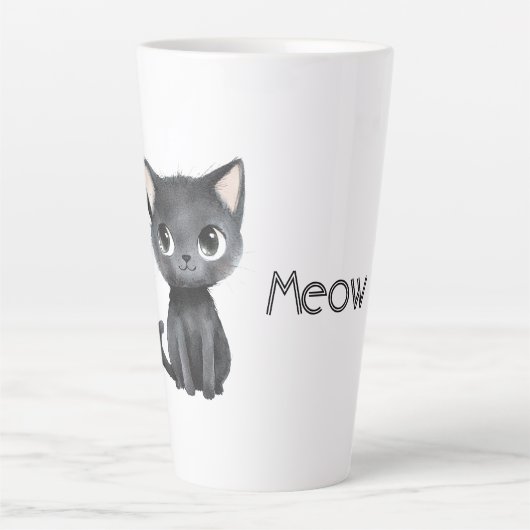 かわいい黒猫の鳴き声 カフェラテマグ (正面)