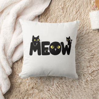 かわいい黒猫の鳴き声Tシャツ クッション