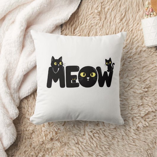 かわいい黒猫の鳴き声Tシャツ クッション (ブランケット)