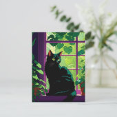 かわいい黒猫を窓に ポストカード (スタンド正面)