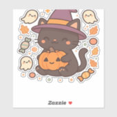 かわいい黒猫ウィッチハット – かわいいハロウィーンA シール (シート)