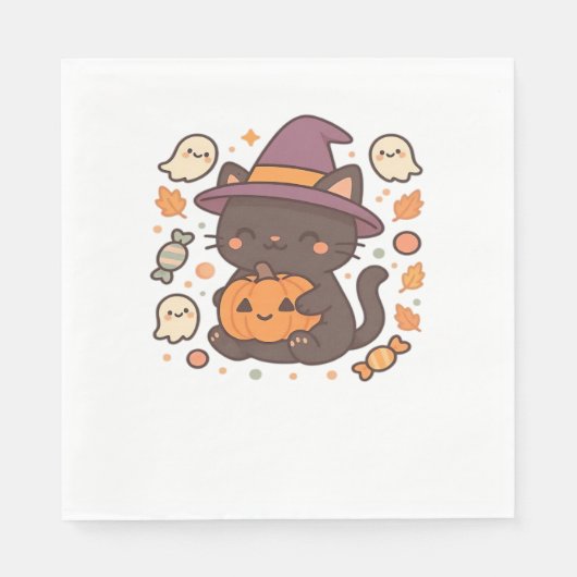 かわいい黒猫ウィッチハット – かわいいハロウィーンA スタンダードランチョンナプキン (正面)