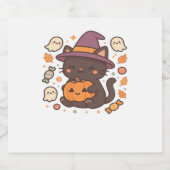 かわいい黒猫ウィッチハット – かわいいハロウィーンA スパークリングワインラベル (シングルラベル)