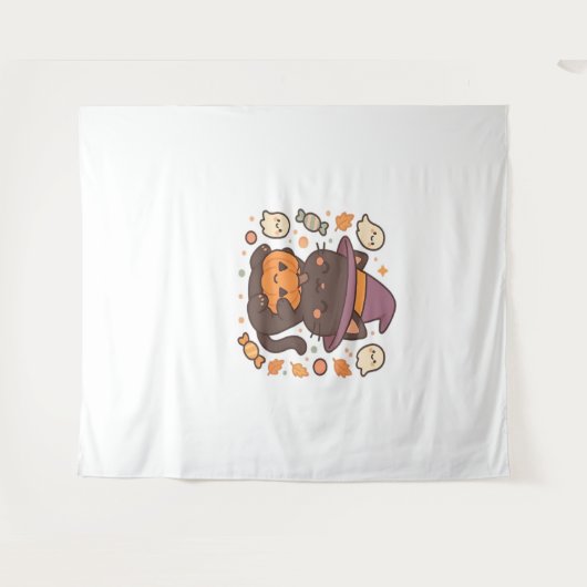 かわいい黒猫ウィッチハット – かわいいハロウィーンA タペストリー (正面(横))